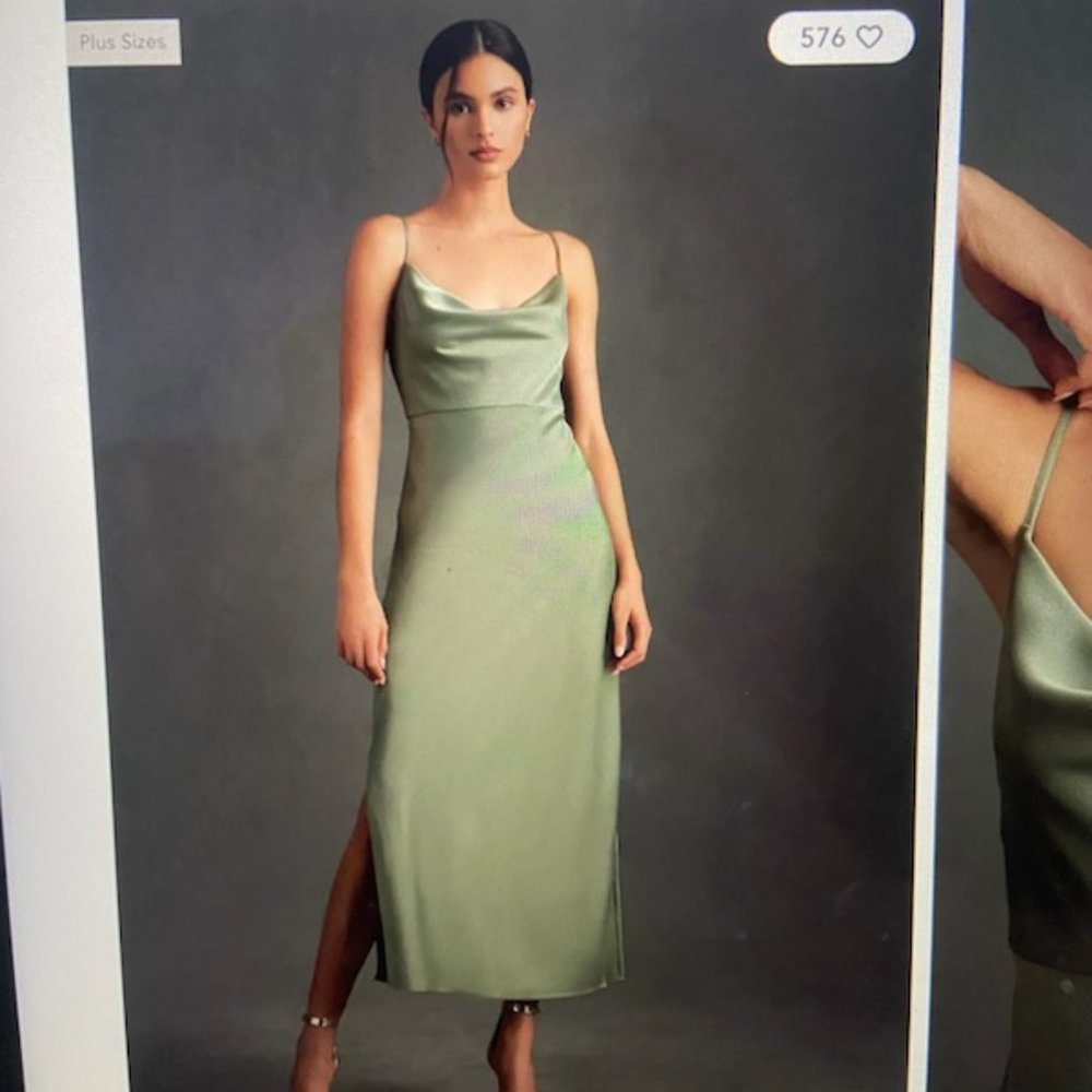 BHLDN Cali Satin Cowl- Neck Midi Slip Dress